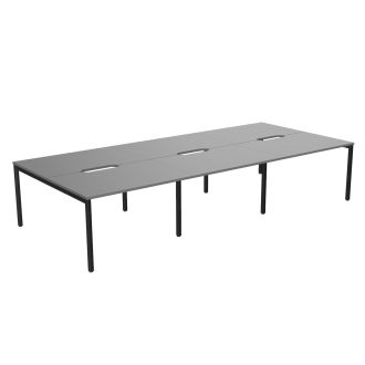 Elite Plus 6 Person Graphite Bench Desk - Black Goal Post Legs