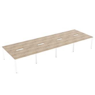 Elite 8 Person Grey Craft Oak Bench Desk - White Goal Post Legs