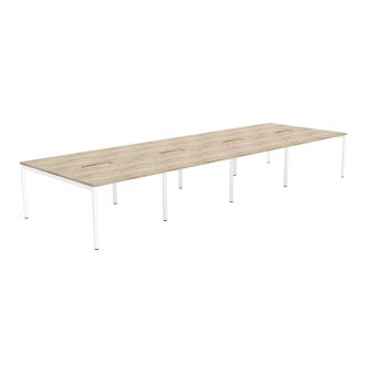 Elite 8 Person Grey Craft Oak Bench Desk - White Goal Post Legs