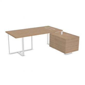 Flow Executive Desk with Fixed Pedestal-Melamine - Amber Oak