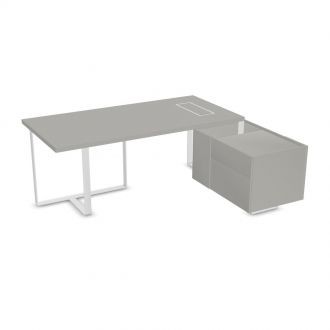 Flow Executive Desk with Fixed Pedestal-Melamine - Pearl Grey