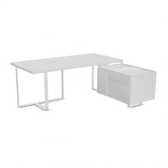 Flow Executive Desk with Fixed Pedestal-Melamine - White