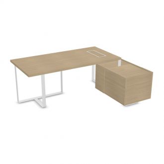 Flow Executive Desk with Fixed Pedestal-Melamine - Whitened Oak