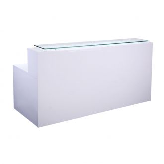 White Reception Desk with Glass Top - Front