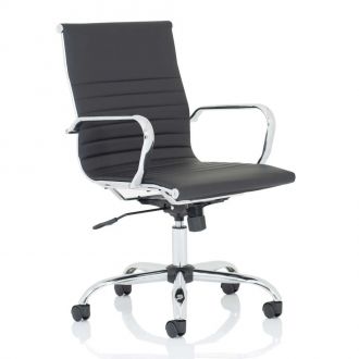 Ribbed Leather Operator Chair - Black
