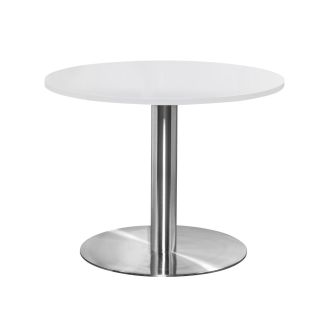 Round White Meeting Table - Brushed Steel Base