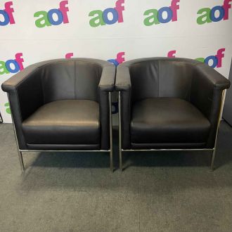 Second Hand Black Faux Leather Armchairs - Set of 2