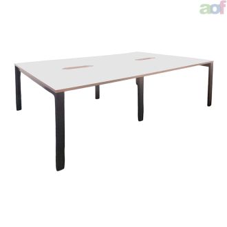 Used Light Grey Bench Desks - Raw Steel Goal Post Legs - Main