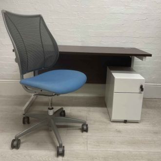 Walnut Office Desk, Chair, & Pedestal Set