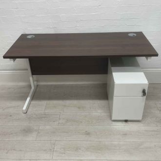Walnut Office Desk & Bisley Pedestal Set
