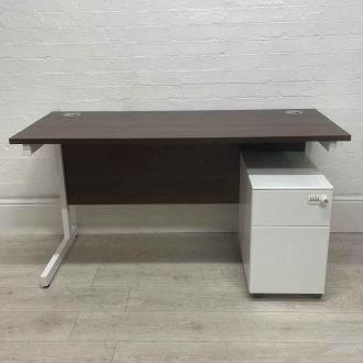 Walnut Office Desk & White Pedestal Set