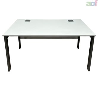 Used White Bench Desk - Grey Goal Post Legs