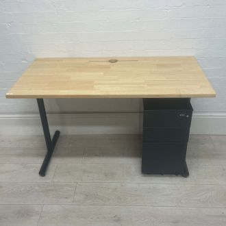 Second Hand Oak Office Desk & Pedestal Set