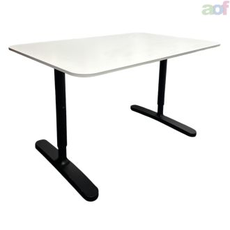 Second Hand White Adjustable Office Desk - Black Legs