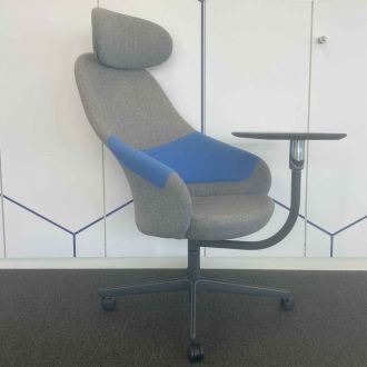 Second Hand Grey & Blue Fabric Chair with Tablet