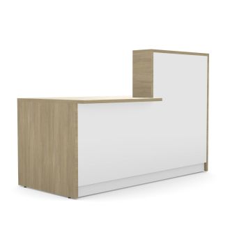 Wooden Slatted Reception Desk - Walnut & White