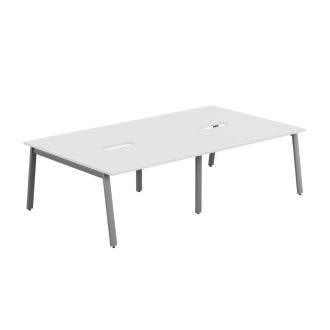 Unite 4 Person White Bench Desk - Silver A Frame
