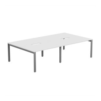 Unite 4 Person White Bench Desk - Silver Goal Post Legs
