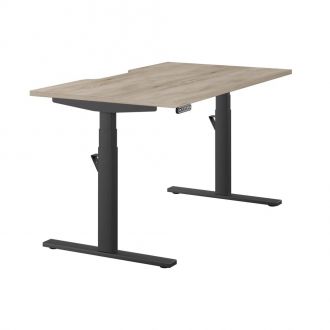 Unite Electric Height Adjustable Desk - Black Frame - Grey Craft Oak