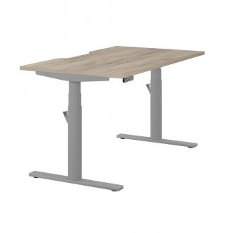 Unite Electric Height Adjustable Desk - Silver Frame - Grey Craft Oak