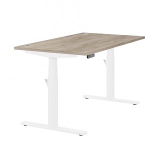 Unite Electric Height Adjustable Desk - White Frame - Grey Craft Oak
