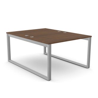 Unite 2 Person Walnut Bench Desk - Silver Square Legs