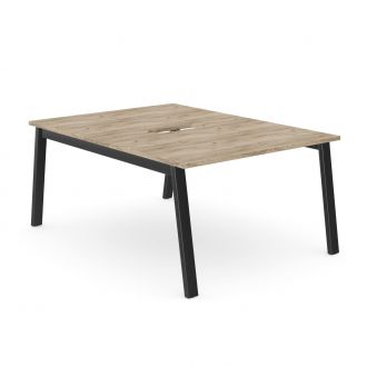 Unite 2 Person Grey Craft Oak Bench Desk - Black A Frame