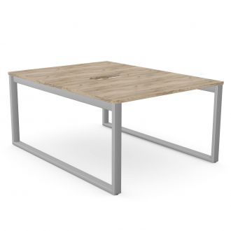 Unite 2 Person Bench Desk - Square Legs-Grey Craft Oak