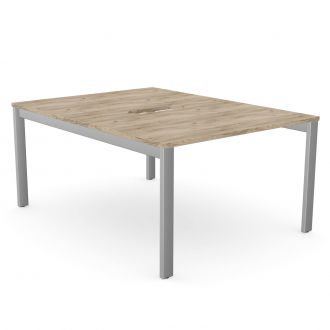 Unite 2 Person Bench Desk - Pole Legs - Grey Craft Oak