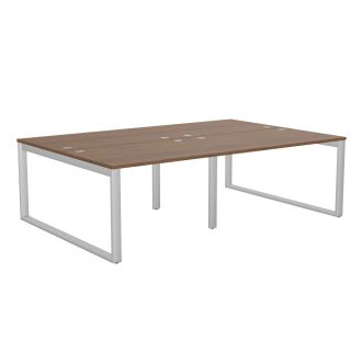 Unite 4 Person Walnut Bench Desk - Silver Square Legs - Portholes