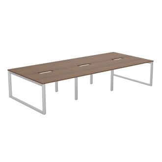 Unite 6 Person Walnut Bench Desk - Silver Square Legs - Scallops