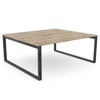 Unite 2 Person Bench Desk - Raw Steel Legs-Wood - Grey Craft Oak