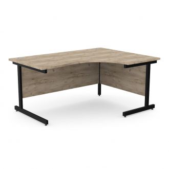 Unite Right-Handed Grey Craft Oak Corner Desk - Black Cantilever Frame