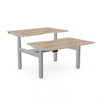 Unite Plus Twin Sit/Stand Desk - Silver Frame-Wood - Grey Craft Oak