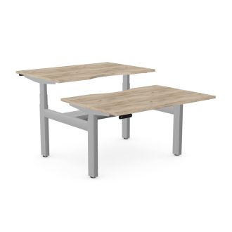 Unite Plus Twin Sit/Stand Desk - Silver Frame-Wood - Grey Craft Oak