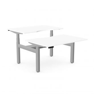 Unite Plus Twin Sit/Stand Desk - Silver Frame-Wood - White