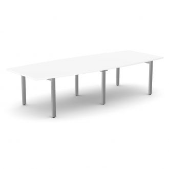 Unite Plus Barrel-Shaped Meeting Table - Pole Legs-Wood - White