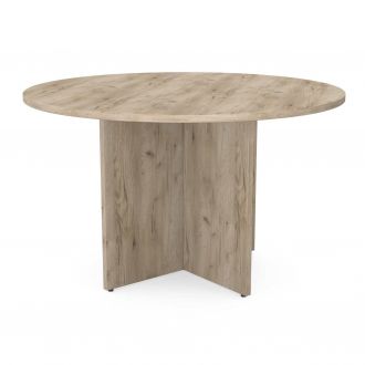Unite Plus Round Meeting Table - Wooden Base-Wood - Grey Craft Oak
