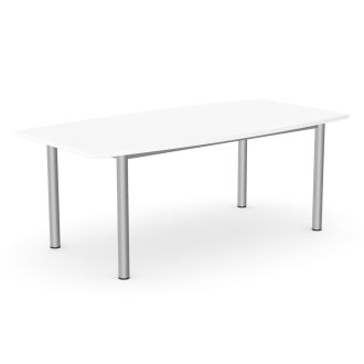 Unite Plus White Barrel-Shaped Meeting Table - Silver Goal Post Legs