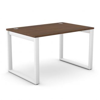 Unite Walnut Bench Desk - White Square Legs