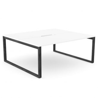 Unite 2 Person Bench Desk - Raw Steel Legs-Wood - White