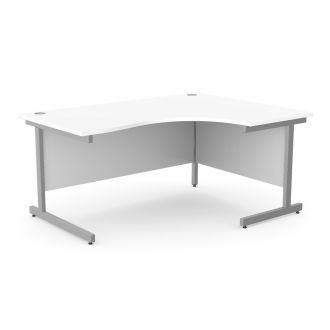 Unite White Corner Desk - Silver Cantilever Frame - Right Handed