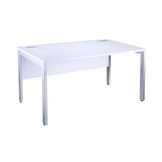 White Rectangular Bench Desk - Silver Legs