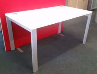Used White Bench Desk - Silver Goal Post Legs