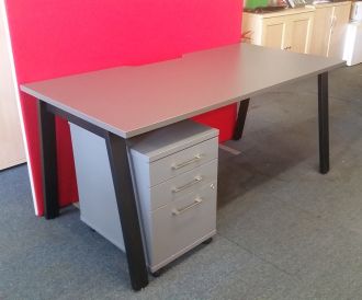 Used Graphite Desk & Pedestal Set