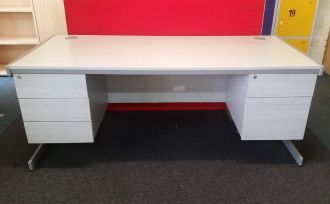 Second Hand Grey Office Desk & Twin Pedestal Set - 1800mm - Front