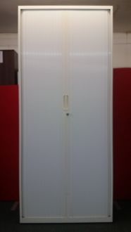 Used White Tambour Cupboard - 2100mm