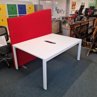 Used White 2 Person Bench Desk - White Goal Post Legs

