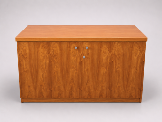 Used Desk Height Wood Veneer 2 door Cupboard - front