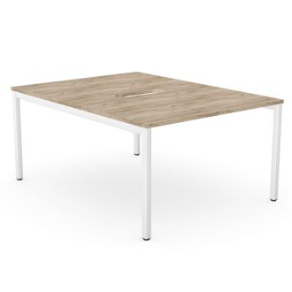  Elite 2 Person Bench Desk - Goal Post Legs-Wood - Grey Craft Oak